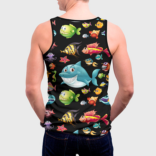 Мужская майка без рукавов Прикольная акула и другие жители океана / 3D-Черный – фото 4