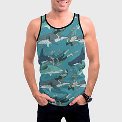 Майка-безрукавка мужская Ныряльщики и акулы - паттерн, цвет: 3D-черный — фото 2
