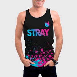 Майка-безрукавка мужская Stray - neon gradient logo, цвет: 3D-черный — фото 2