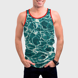 Майка-безрукавка мужская Абстрактные волны в воде - Тёмно-зелёный, цвет: 3D-красный — фото 2