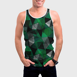Майка-безрукавка мужская Зеленый, серый и черный геометрический, цвет: 3D-белый — фото 2
