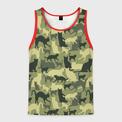 Майка-безрукавка мужская Кошачий камуфляж в зеленой гамме, цвет: 3D-красный