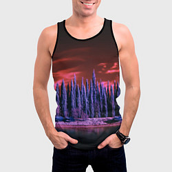 Майка-безрукавка мужская Абстрактный фиолетовый лес и тёмная река, цвет: 3D-черный — фото 2