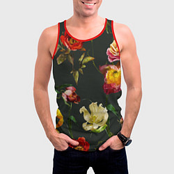 Майка-безрукавка мужская Цветы Нарисованные Красные Розы и Лилии На Коричне, цвет: 3D-красный — фото 2