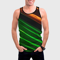 Майка-безрукавка мужская Абстрактные зелёные и оранжевые поверхности, цвет: 3D-черный — фото 2