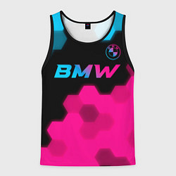 Майка-безрукавка мужская BMW - neon gradient: символ сверху, цвет: 3D-черный