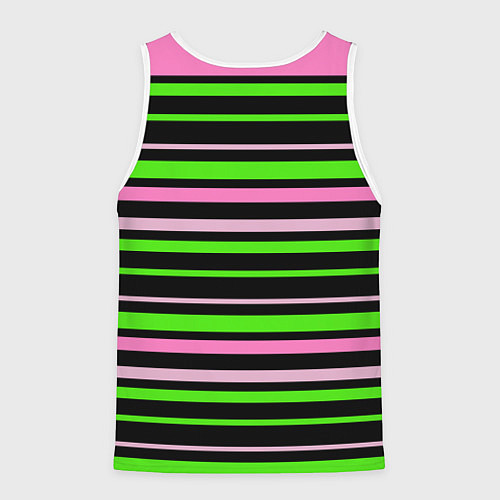 Мужская майка без рукавов Полосаты узор в зелено-розовых оттенках на черном / 3D-Белый – фото 2