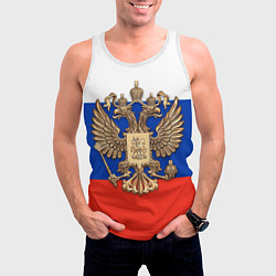 Майка-безрукавка мужская Герб России на фоне флага, цвет: 3D-белый — фото 2