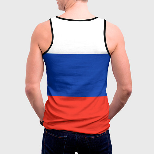 Мужская майка без рукавов Герб России на фоне флага / 3D-Черный – фото 4