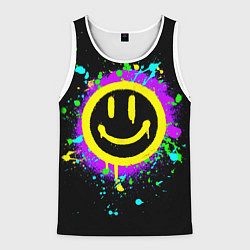 Майка-безрукавка мужская Смайлик - неоновые брызги, цвет: 3D-белый