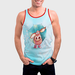 Майка-безрукавка мужская Свинка под зонтиком в дождь, цвет: 3D-красный — фото 2