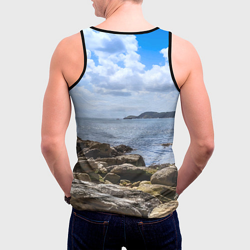 Мужская майка без рукавов Парусник на горизонте океана / 3D-Черный – фото 4