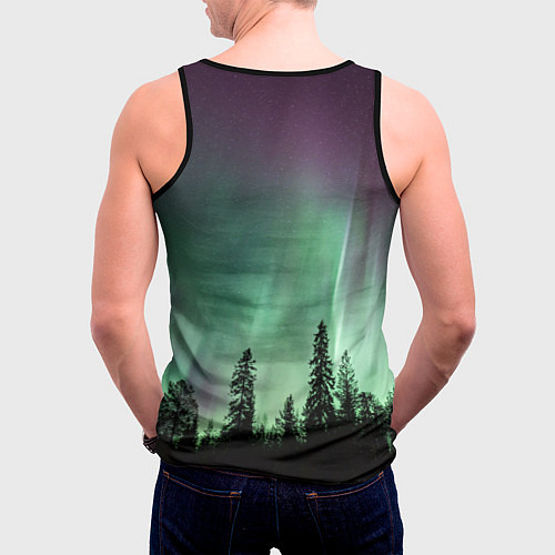 Мужская майка без рукавов Сияние над лесом / 3D-Черный – фото 4