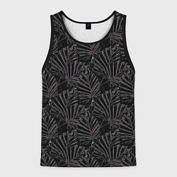 Майка-безрукавка мужская Белые контуры тропических листьев на черном, цвет: 3D-черный
