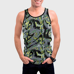 Майка-безрукавка мужская Черный, серые, желтые каракули, цвет: 3D-черный — фото 2