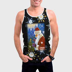 Майка-безрукавка мужская Новый год дед мороз и птичка, цвет: 3D-белый — фото 2
