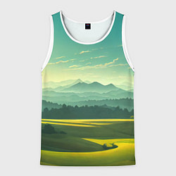 Майка-безрукавка мужская Зелёная долина, пейзаж, цвет: 3D-белый