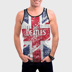Майка-безрукавка мужская The Beatles - лого на фоне флага Великобритании, цвет: 3D-черный — фото 2