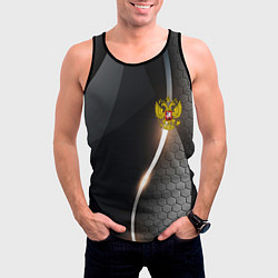 Майка-безрукавка мужская Герб РФ киберпанк, цвет: 3D-черный — фото 2