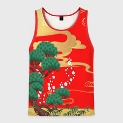 Майка-безрукавка мужская Японский пейзаж на красном, цвет: 3D-красный