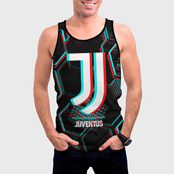 Майка-безрукавка мужская Juventus FC в стиле glitch на темном фоне, цвет: 3D-черный — фото 2