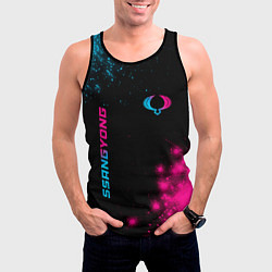 Майка-безрукавка мужская SsangYong - neon gradient: надпись, символ, цвет: 3D-черный — фото 2