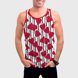 Майка-безрукавка мужская Вырезанные мраморный сердца на черно белом полосат, цвет: 3D-красный — фото 2