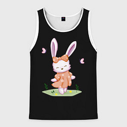 Майка-безрукавка мужская Крольчонок С Бантиком На Чёрном Фоне, цвет: 3D-белый