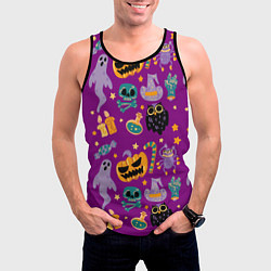 Майка-безрукавка мужская Happy Halloween - holiday pattern, цвет: 3D-черный — фото 2