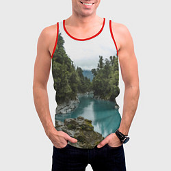 Майка-безрукавка мужская Река, лес и скалы, цвет: 3D-красный — фото 2