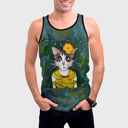 Майка-безрукавка мужская Грустная кошка Фриды Кало из нейросети, цвет: 3D-черный — фото 2