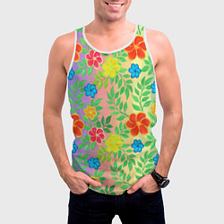 Майка-безрукавка мужская Яркий цветочный узор на радужном фоне, цвет: 3D-белый — фото 2