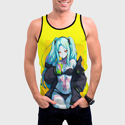 Майка-безрукавка мужская Ребекка пьет коктель - Киберпанк аниме, цвет: 3D-черный — фото 2