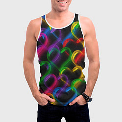 Майка-безрукавка мужская Граффити - неоновые сердца, цвет: 3D-белый — фото 2