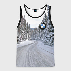 Майка-безрукавка мужская BMW - зимняя дорога через лес, цвет: 3D-черный