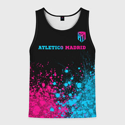 Майка-безрукавка мужская Atletico Madrid - neon gradient: символ сверху, цвет: 3D-черный