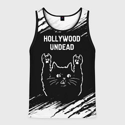 Майка-безрукавка мужская Группа Hollywood Undead и рок кот, цвет: 3D-черный