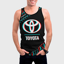 Майка-безрукавка мужская Значок Toyota в стиле glitch на темном фоне, цвет: 3D-черный — фото 2