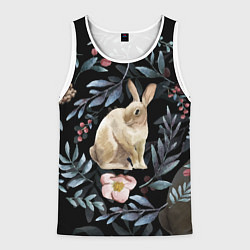 Майка-безрукавка мужская Новогодний кролик - Веточки и цветочки, цвет: 3D-белый