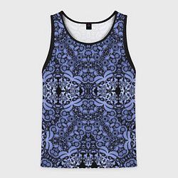 Майка-безрукавка мужская Ажурный модный кружевной синий узор, цвет: 3D-черный