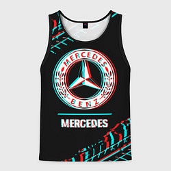 Майка-безрукавка мужская Значок Mercedes в стиле glitch на темном фоне, цвет: 3D-черный