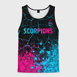 Майка-безрукавка мужская Scorpions - neon gradient: символ сверху, цвет: 3D-черный
