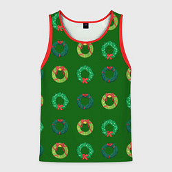 Майка-безрукавка мужская Зеленые рождественские венки омелы, цвет: 3D-красный