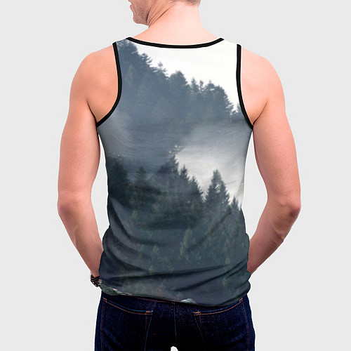 Мужская майка без рукавов Волк на фоне леса / 3D-Черный – фото 4
