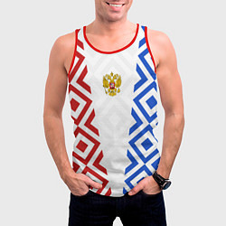 Майка-безрукавка мужская Russia sport ромбы и герб, цвет: 3D-красный — фото 2