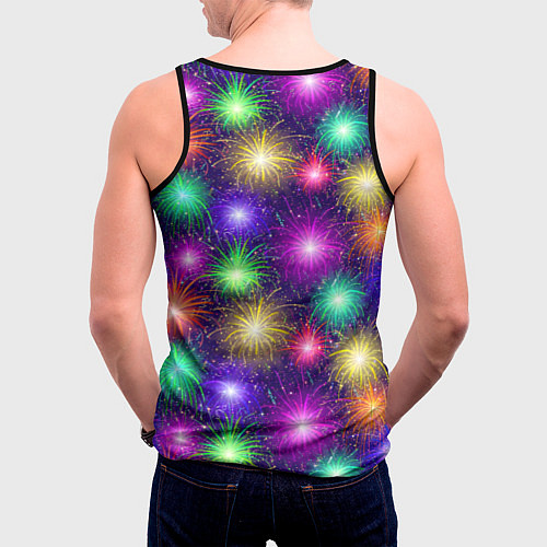 Мужская майка без рукавов Праздничный салют - фейерверк / 3D-Черный – фото 4