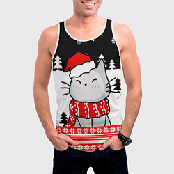Майка-безрукавка мужская Новогодний свитер с котиком, цвет: 3D-белый — фото 2