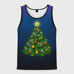 Майка-безрукавка мужская Новогодняя елка с яркой звездой, цвет: 3D-черный