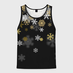Майка-безрукавка мужская Золотые и белые снежинки, цвет: 3D-черный