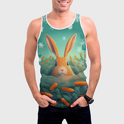 Майка-безрукавка мужская Кролик в море моркови, цвет: 3D-белый — фото 2
